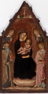 Jungfrau und Kind mit zwei Engeln und den Heiligen Antonius Abt und Katharina von Alexandria und die Kreuzigung