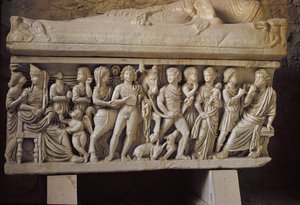 Hippolytus und Phaedra, Detail von der Seite eines Sarkophags von Croatian School