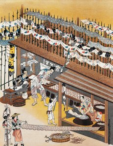 Handwerker bei der Arbeit, Malen von Seidenschirmen, Edo-Zeit (1600-1868)