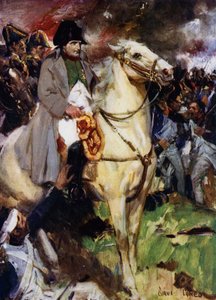 Napoleon bei Waterloo (Farblithografie)