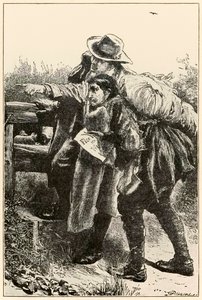 Evangelist zeigt den Weg aus The Pilgrims Progress From This World, To That Which Is To Come von John Bunyan (1628-1688) Illustration von Thomas Dalziel (1823-1906) von Dalziel Brothers