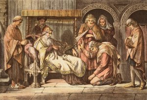 Harold, der von der Normandie zurückkehrt, stellt sich Edward dem Bekenner vor, graviert von JD Cooper