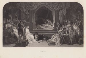 Die Theaterszene in Hamlet (Gravur)