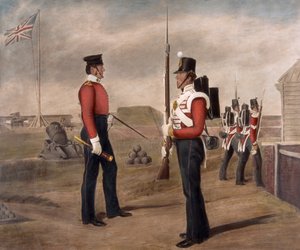 Major Thomas Egerton und ein Wachposten, 77. (The East Middlesex) Regiment, Portsmouth