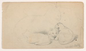 Katze und drei Kätzchen; Arabischer Mann sitzend, empfängt einen Mann, möglicherweise nach David Roberts von Daniel Huntington
