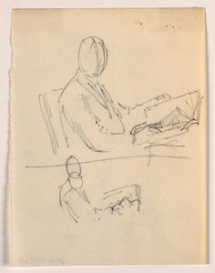 Zeichnung, Mann sitzt mit einem Buch, 1879-86 von Daniel Huntington
