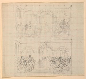 Zwei Figurenkompositionen für das Gemälde "Lady Washingtons Empfang" von Daniel Huntington