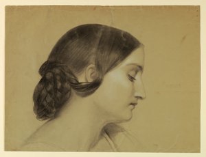 Profil einer Frau mit geflochtenem Knoten