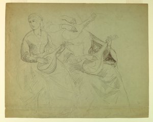 Skizzen einer Frau mit Laute, Studie für "Tizian zeigt die Grablegung Karl V. und Clemens VII."