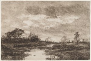 Eine pastorale Landschaft mit einem Bach