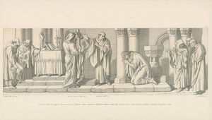 Harold, der sich der Invasion von Wilhelm entgegenstellt, betet in der Abtei von Waltham, als das heilige Bild sich wundersam vom Kreuz neigt von Daniel Maclise