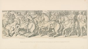 Morgen der Schlacht. Der normannische Häuptling Taillefer führt das Heer von Herzog Wilhelm an, singt das Lied von Roland und jongliert mit seinem Schwert