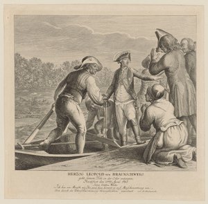 Herzog Leopold von Braunschweig geht seinem Tod in der Oder entgegen von Daniel Nikolaus Chodowiecki