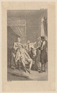 Ohnmächtiger Durour im Haus seiner früheren Geliebten Miss Dellon, Blatt 14 aus "Leben Bemerkungen und Meinungen Johann Bunkels" von Daniel Nikolaus Chodowiecki