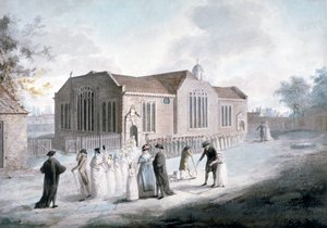 Eine Prozession von Schulkindern betritt die Broadway Chapel, Westminster, London, 1797