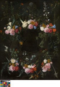 Skulptiertes Kartusche mit Blumengirlanden von Daniel Seghers