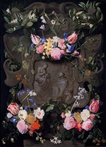 Das Wunder des Heiligen Bernhard in einem Blumenkranz, 1645-1655 von Daniel Seghers