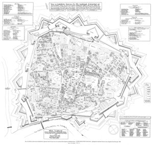Grundrissplan der Stadt Wien mit Stand von 1683, Ausrichtung nach Südwesten, datiert mit 11. Dezember 1684