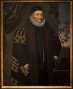 Wilhelm von Oranien (1533-1584). Wilhelm von Nassau, Prinz von Oranien, bekannt als Wilhelm der Schweigsame, Gründer von Oranien-Nassau, dargestellt vor der Stadt Delft (Niederlande)