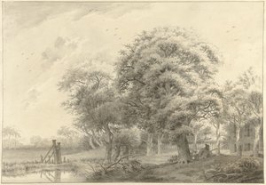 Landschaft mit im Hintergrund ein im neoklassizistischen Stil erbautes Landhaus