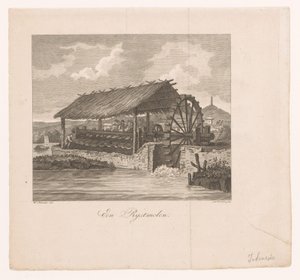 Reismühle durch ein Wasserrad angetrieben