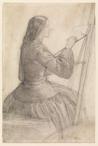 Elizabeth Siddal sitzt an einer Staffelei und malt, ca. 1854-55 von Dante Gabriel Charles Rossetti