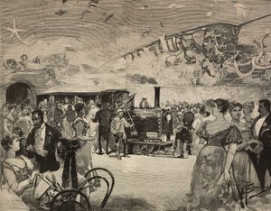 Karnevalsparty im Internationalen Künstlerclub (Circolo Artistico) von Rom, Italien (Stich nach Zeichnung von Dante Paolocci, aus L