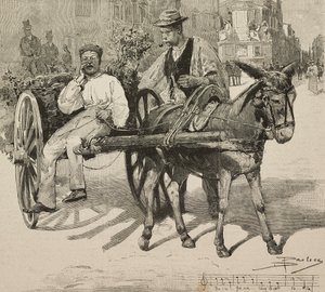 Wasserverkäufer (Acquarolo), der Wasser aus dem Acetosa-Brunnen in den Straßen von Rom verkauft (Stich nach einer Zeichnung von Dante Paolocci) von Dante Paolocci