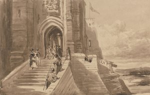 Figuren auf der Außentreppe eines Schlosses von David Cox