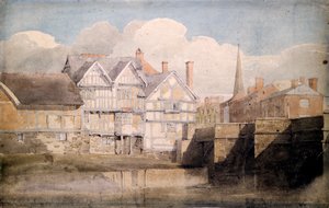 Alte Häuser und Wye-Brücke, Hereford, 1820