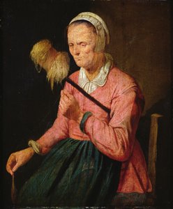 Frau mit Spinnrocken