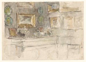 Ecke eines Zimmers mit Gemälden an der Wand von David Oyens