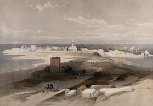 Die antike Stadt Tyrus, vom Isthmus aus gesehen. Farblithographie nach David Roberts, 1843. von David Roberts