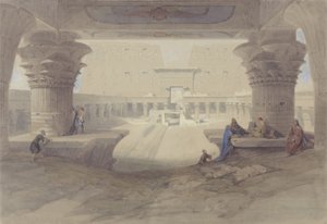 Blick unter dem Portikus des Tempels von Edfu, Oberägypten
