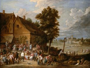 Ein Fest zur Erntezeit mit dem Haus Drij Toren im Hintergrund von David Teniers the Younger