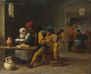 Bauern machen Musik in einem Gasthaus