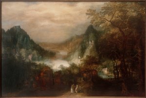 Gebirgsflusslandschaft mit eleganten Figuren von David Vinckeboons