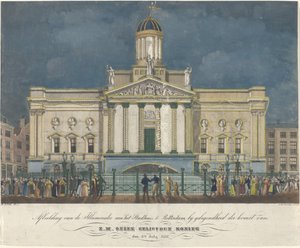 Abbildung der Beleuchtung des Rathauses in Rotterdam anlässlich der Ankunft von S.M. unserem geliebten König am 3. Juli 1837 von David Welle