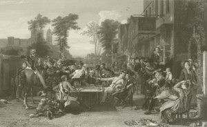 Chelsea-Pensionäre lesen die Gazette der Schlacht von Waterloo