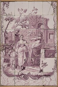 Fliesenplatte: Abraham vertreibt Hagar