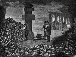Paris, Ansicht der Kreuzung des Memento in den Katakomben (Gravur) von Delannoy Delannoy