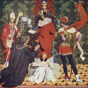 John Cabot und seine Söhne erhalten die Charta von König Heinrich VII. zur Suche nach neuen Ländern
