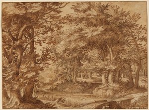 Waldlandschaft mit einem fernen Schloss von Denys van Alsloot