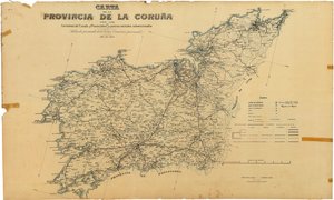 Karte der Provinz Coruña mit den Staats- und Provinzstraßen und subventionierten Gemeindestraßen. Veröffentlicht durch Beschluss der Excma. Provinzkommission von Deputación da Coruña