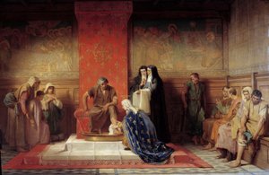 Die heilige Elisabeth von Frankreich (Schwester von Saint Louis) wäscht den Armen die Füße von Desire Francois Laugee