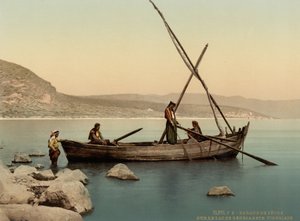 Fischerboot auf dem See, Tiberias, Heiliges Land, ca. 1890-1900