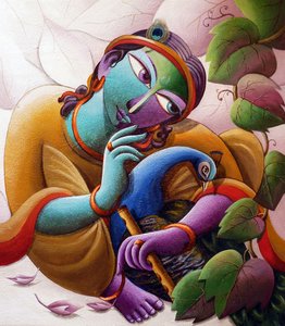 Herr Krishna mit Pfau