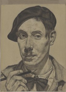 Selbstporträt mit Bleistift in der Hand von Dick Ket (signed by artist)