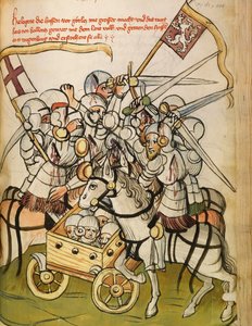 Kampfszene während der Kreuzzüge der Katholiken gegen die Hussiten, die Anhänger von Jan Hus von Diebold (workshop) Lauber