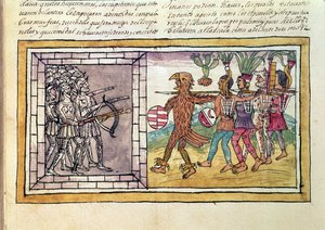 Codex Duran: Pedro de Alvarado (ca. 1485-1541), Waffenbruder von Hernando Cortes (1485-1547), belagert von aztekischen Kriegern